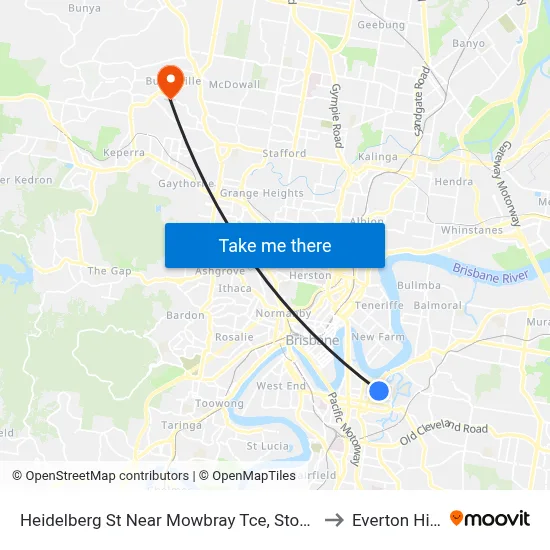Heidelberg St Near Mowbray Tce, Stop 14 to Everton Hills map