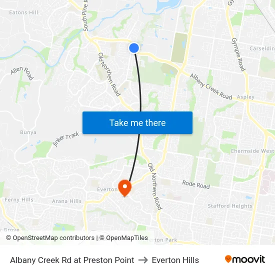 Albany Creek Rd at Preston Point to Everton Hills map