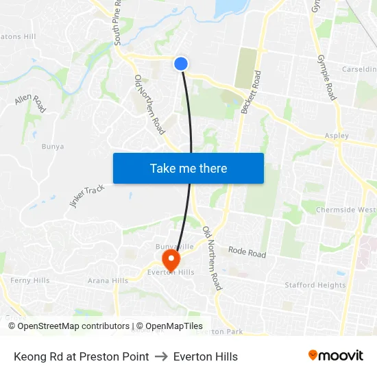 Keong Rd at Preston Point to Everton Hills map