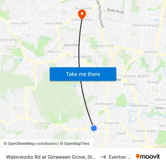 Waterworks Rd at Girraween Grove, Stop 21/22 to Everton Hills map