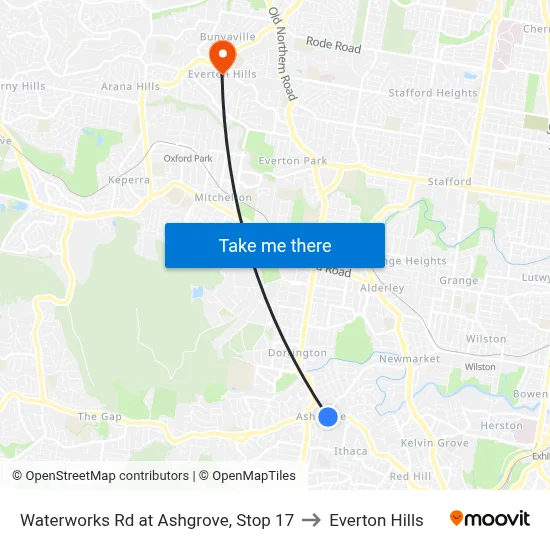 Waterworks Rd at Ashgrove, Stop 17 to Everton Hills map