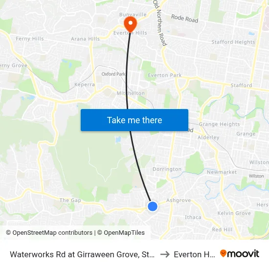 Waterworks Rd at Girraween Grove, Stop 21 to Everton Hills map