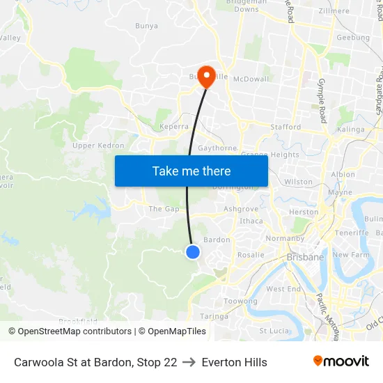 Carwoola St at Bardon, Stop 22 to Everton Hills map