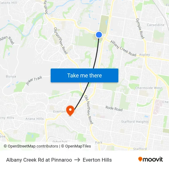 Albany Creek Rd at Pinnaroo to Everton Hills map