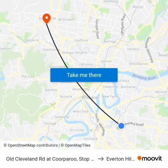 Old Cleveland Rd at Coorparoo, Stop 23 to Everton Hills map