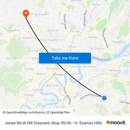Jones Rd at Hill Crescent, Stop 35/36 to Everton Hills map