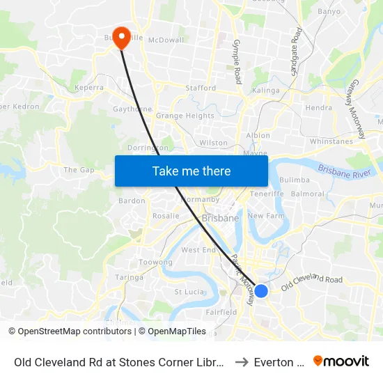 Old Cleveland Rd at Stones Corner Library, Stop 17 to Everton Hills map
