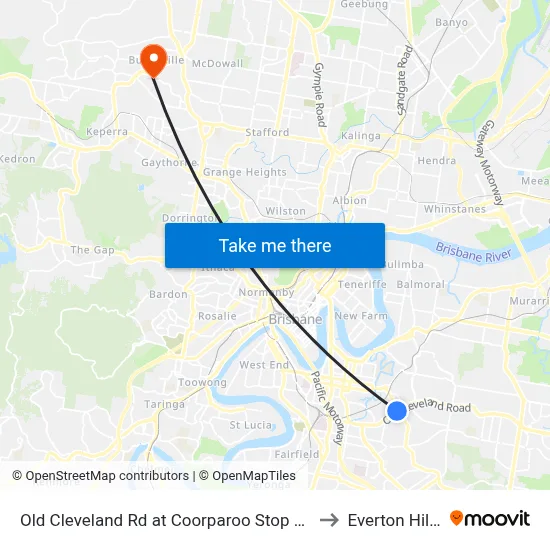 Old Cleveland Rd at Coorparoo Stop 23 to Everton Hills map