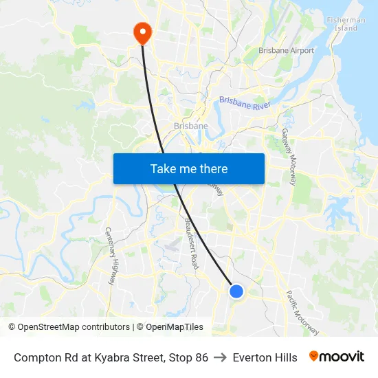 Compton Rd at Kyabra Street, Stop 86 to Everton Hills map