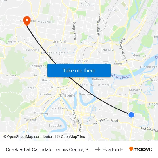 Creek Rd at Carindale Tennis Centre, Stop 46 to Everton Hills map