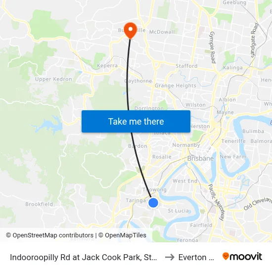 Indooroopilly Rd at Jack Cook Park, Stop 18/19 to Everton Hills map