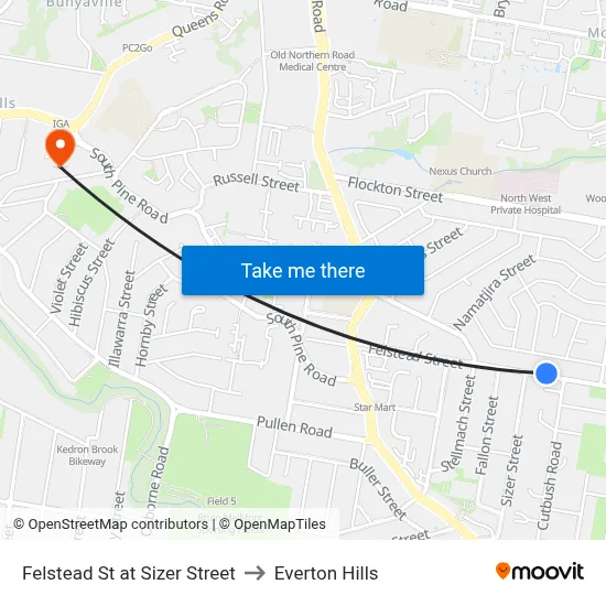 Felstead St at Sizer Street to Everton Hills map