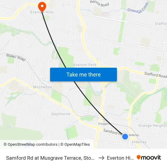 Samford Rd at Musgrave Terrace, Stop 27 to Everton Hills map
