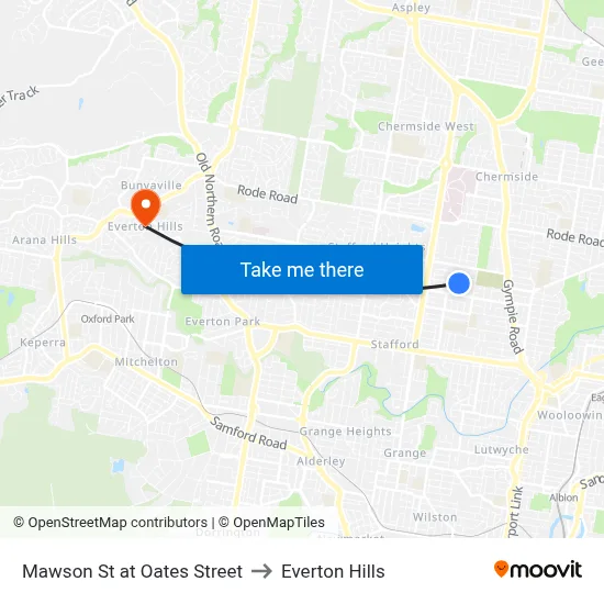 Mawson St at Oates Street to Everton Hills map