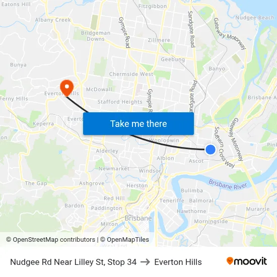 Nudgee Rd Near Lilley St, Stop 34 to Everton Hills map