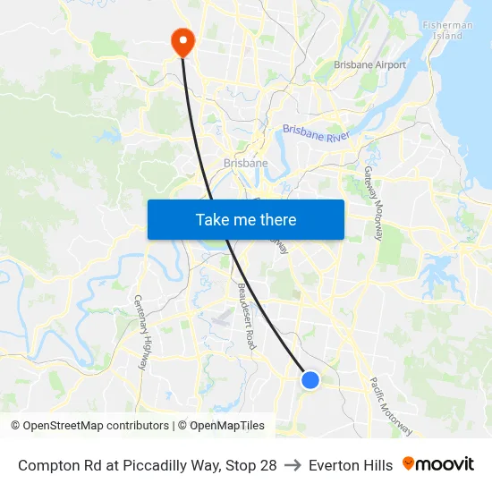 Compton Rd at Piccadilly Way, Stop 28 to Everton Hills map