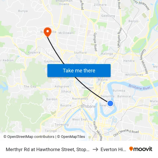 Merthyr Rd at Hawthorne Street, Stop 13 to Everton Hills map
