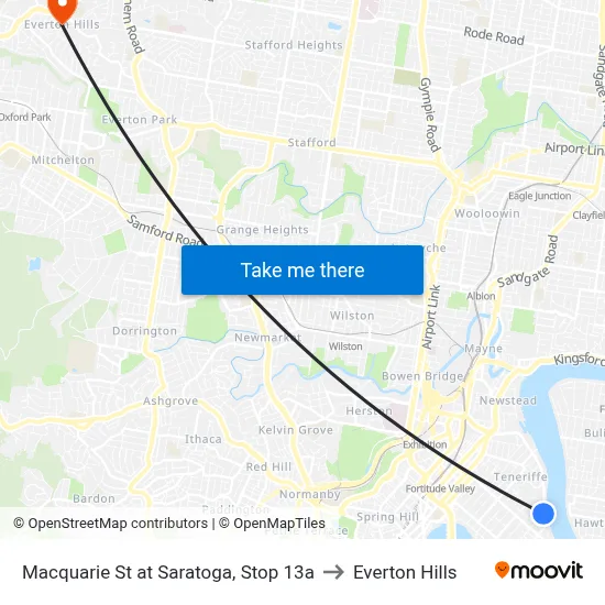 Macquarie St at Saratoga, Stop 13a to Everton Hills map