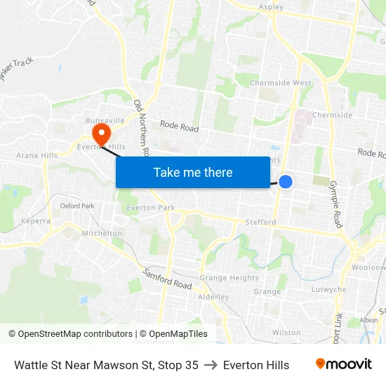 Wattle St Near Mawson St, Stop 35 to Everton Hills map
