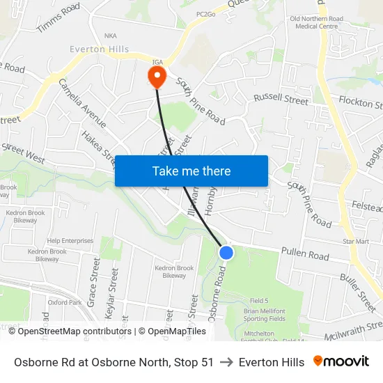 Osborne Rd at Osborne North, Stop 51 to Everton Hills map