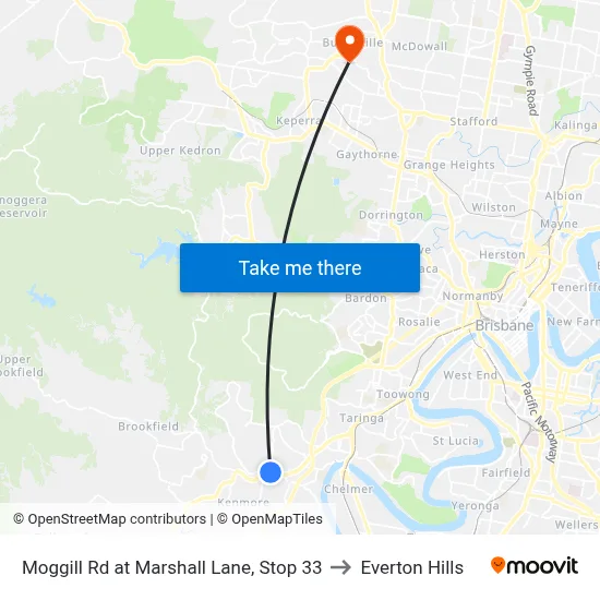 Moggill Rd at Marshall Lane, Stop 33 to Everton Hills map