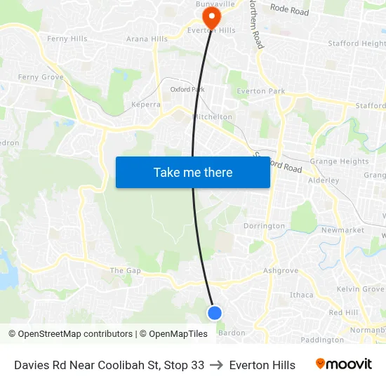 Davies Rd Near Coolibah St, Stop 33 to Everton Hills map