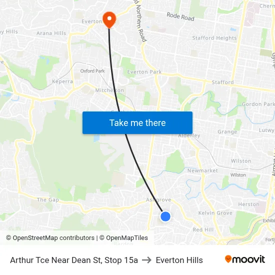 Arthur Tce Near Dean St, Stop 15a to Everton Hills map