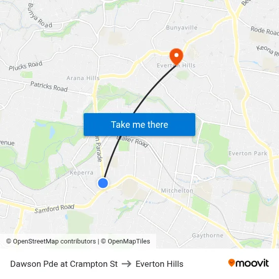 Dawson Pde at Crampton St to Everton Hills map