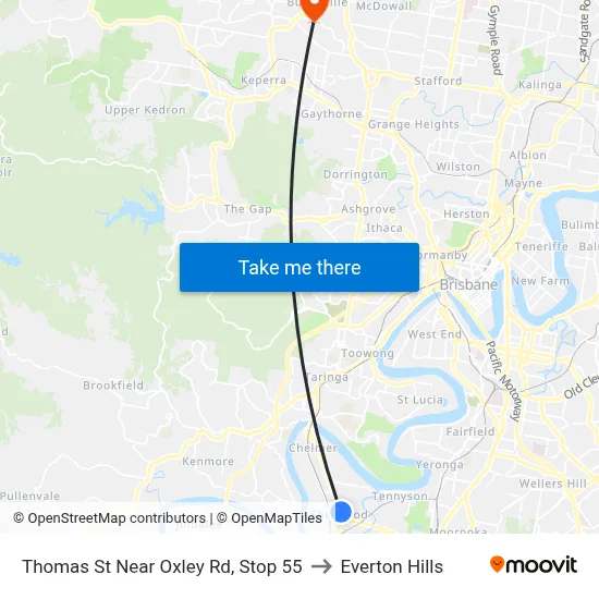 Thomas St Near Oxley Rd, Stop 55 to Everton Hills map