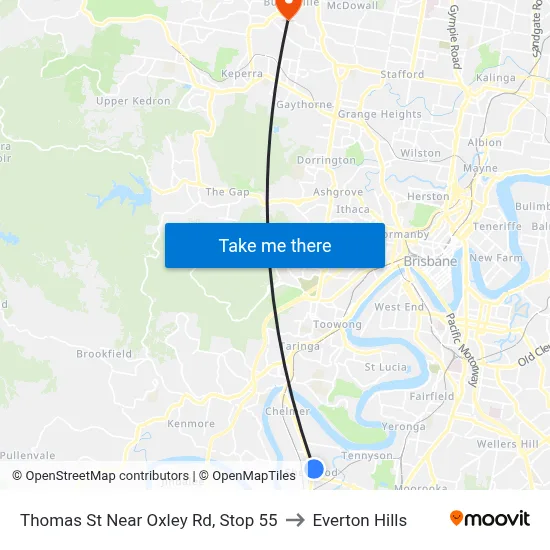 Thomas St Near Oxley Rd, Stop 55 to Everton Hills map