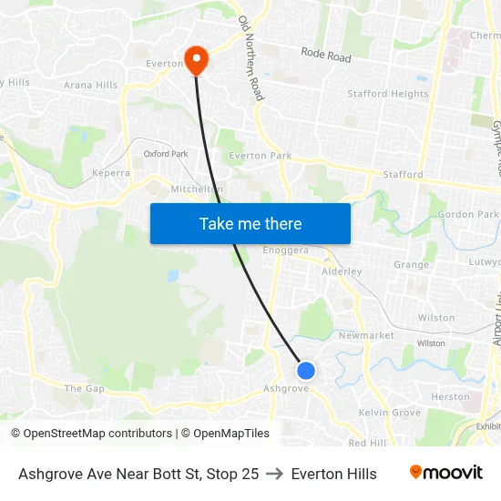Ashgrove Ave Near Bott St, Stop 25 to Everton Hills map