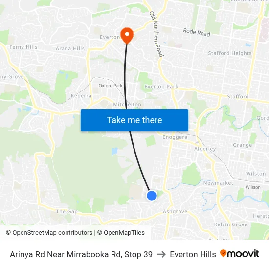 Arinya Rd Near Mirrabooka Rd, Stop 39 to Everton Hills map