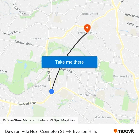 Dawson Pde Near Crampton St to Everton Hills map