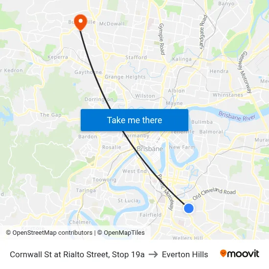 Cornwall St at Rialto Street, Stop 19a to Everton Hills map