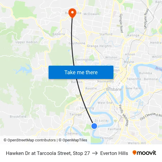 Hawken Dr at Tarcoola Street, Stop 27 to Everton Hills map