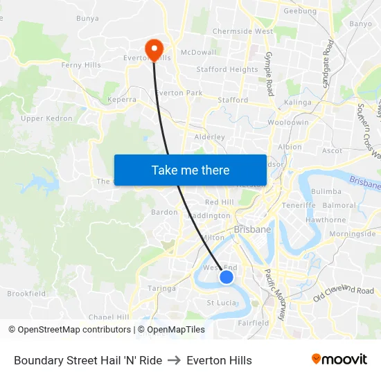 Boundary Street Hail 'N' Ride to Everton Hills map