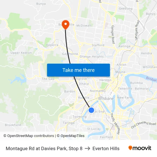 Montague Rd at Davies Park, Stop 8 to Everton Hills map