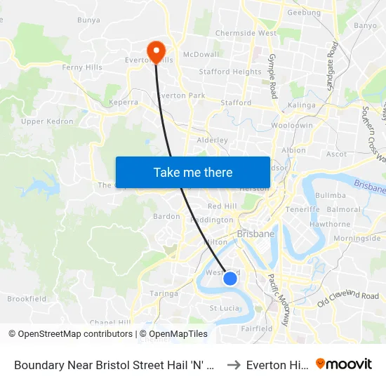 Boundary Near Bristol Street Hail 'N' Ride to Everton Hills map
