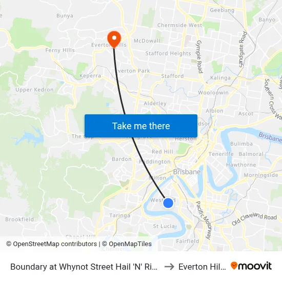 Boundary at Whynot Street Hail 'N' Ride to Everton Hills map