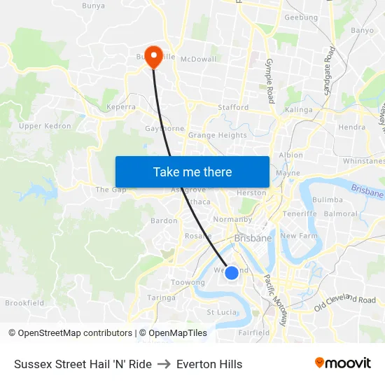 Sussex Street Hail 'N' Ride to Everton Hills map