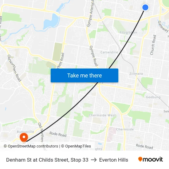 Denham St at Childs Street, Stop 33 to Everton Hills map