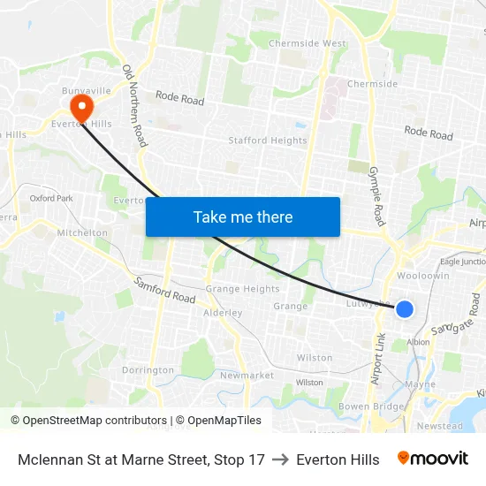 Mclennan St at Marne Street, Stop 17 to Everton Hills map