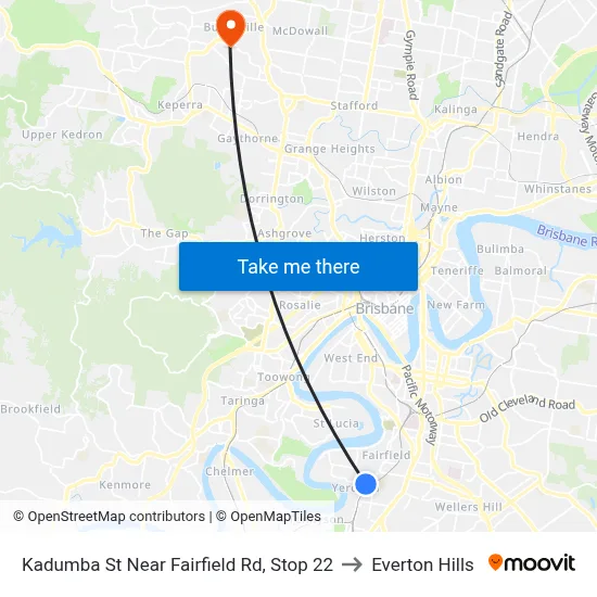 Kadumba St Near Fairfield Rd, Stop 22 to Everton Hills map