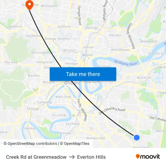 Creek Rd at Greenmeadow to Everton Hills map