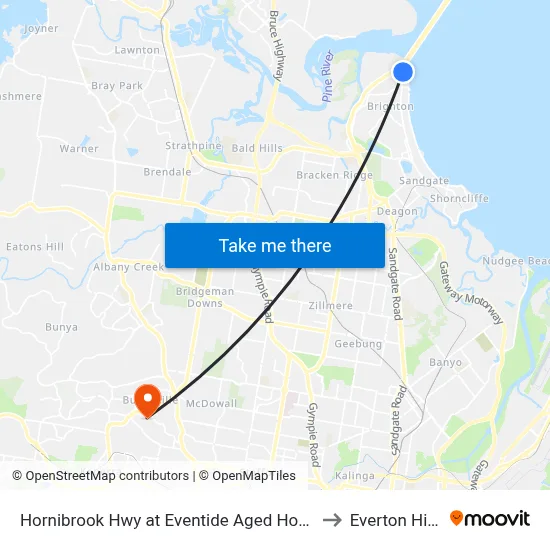 Hornibrook Hwy at Eventide Aged Home to Everton Hills map