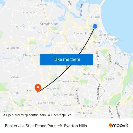 Baskerville St at Peace Park to Everton Hills map