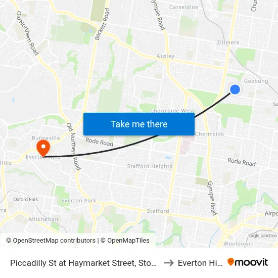 Piccadilly St at Haymarket Street, Stop 48 to Everton Hills map