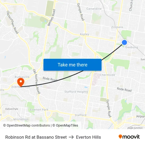 Robinson Rd at Bassano Street to Everton Hills map
