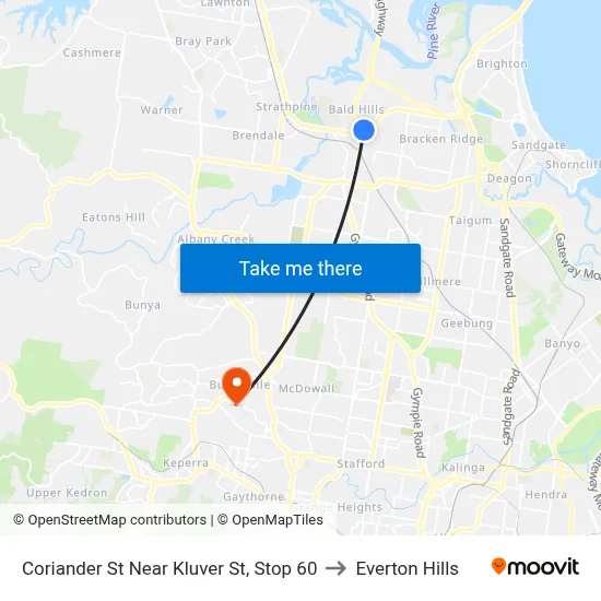 Coriander St Near Kluver St, Stop 60 to Everton Hills map