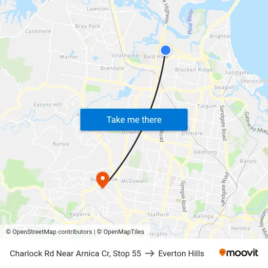 Charlock Rd Near Arnica Cr, Stop 55 to Everton Hills map